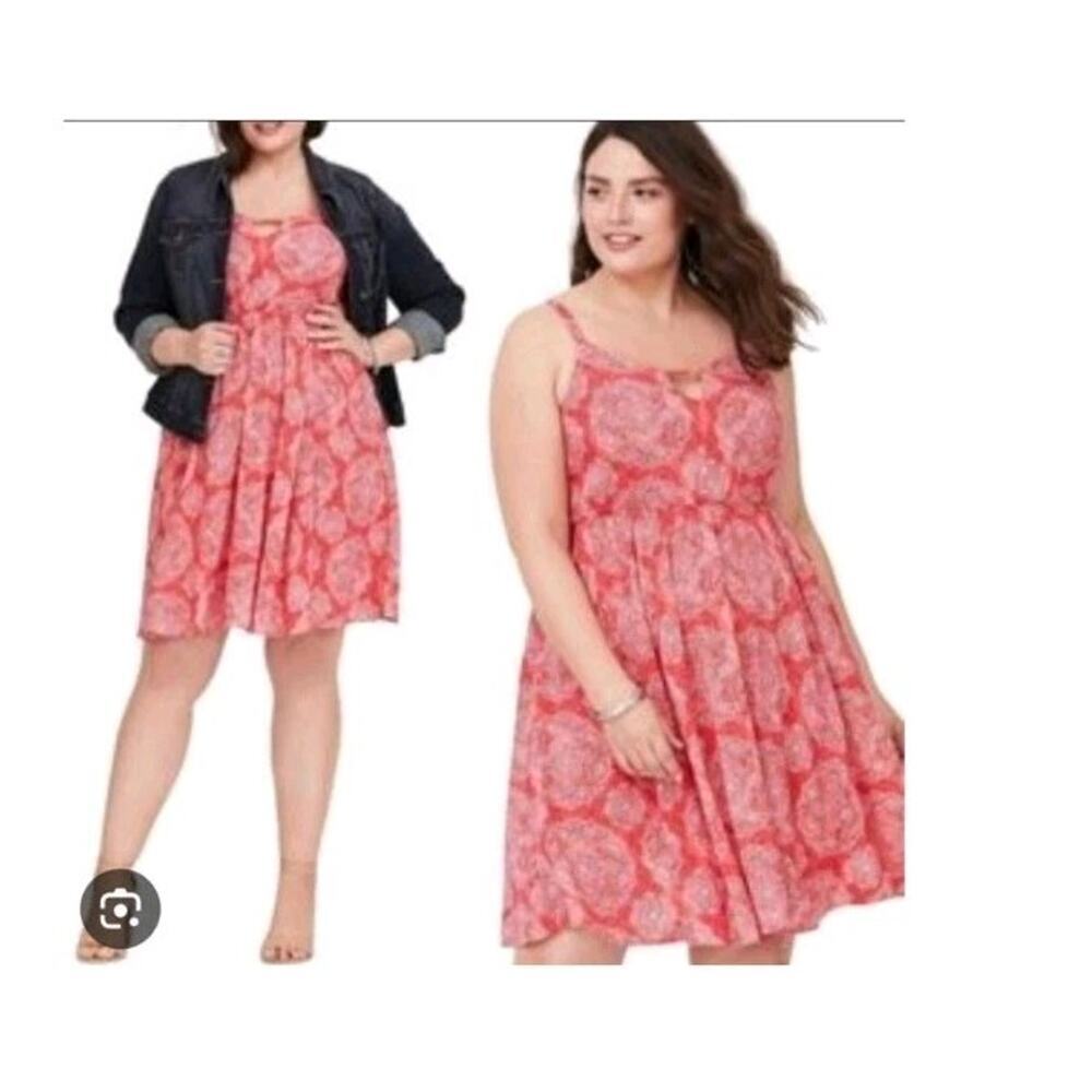 Torrid Coral Medallion Cutout Challis Dress 4X Summer Vibes Festival Coquette
